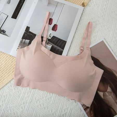 Japan seamless underwear women gather sports shockproof sleep camisole ice silk bra pink