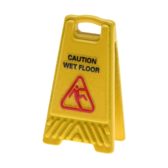 BELOVING Miniature Warning Sign 1.5cmx2.5cm Decorative Item Yellow Caution Sign Model Wet Floor
