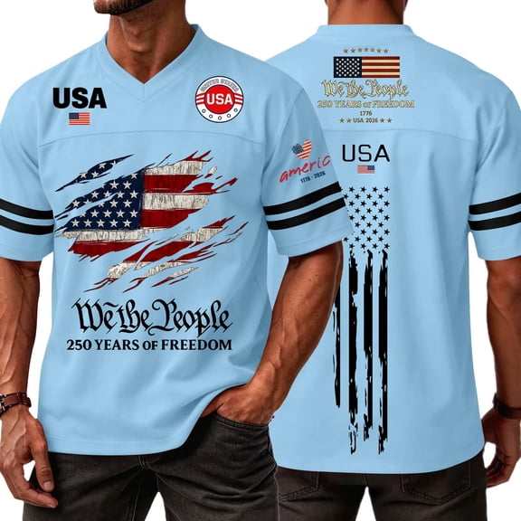 Men's 1776-2026 250th Anniversary USA Flag Short Sleeve V Neck Patriotic T-Shirt