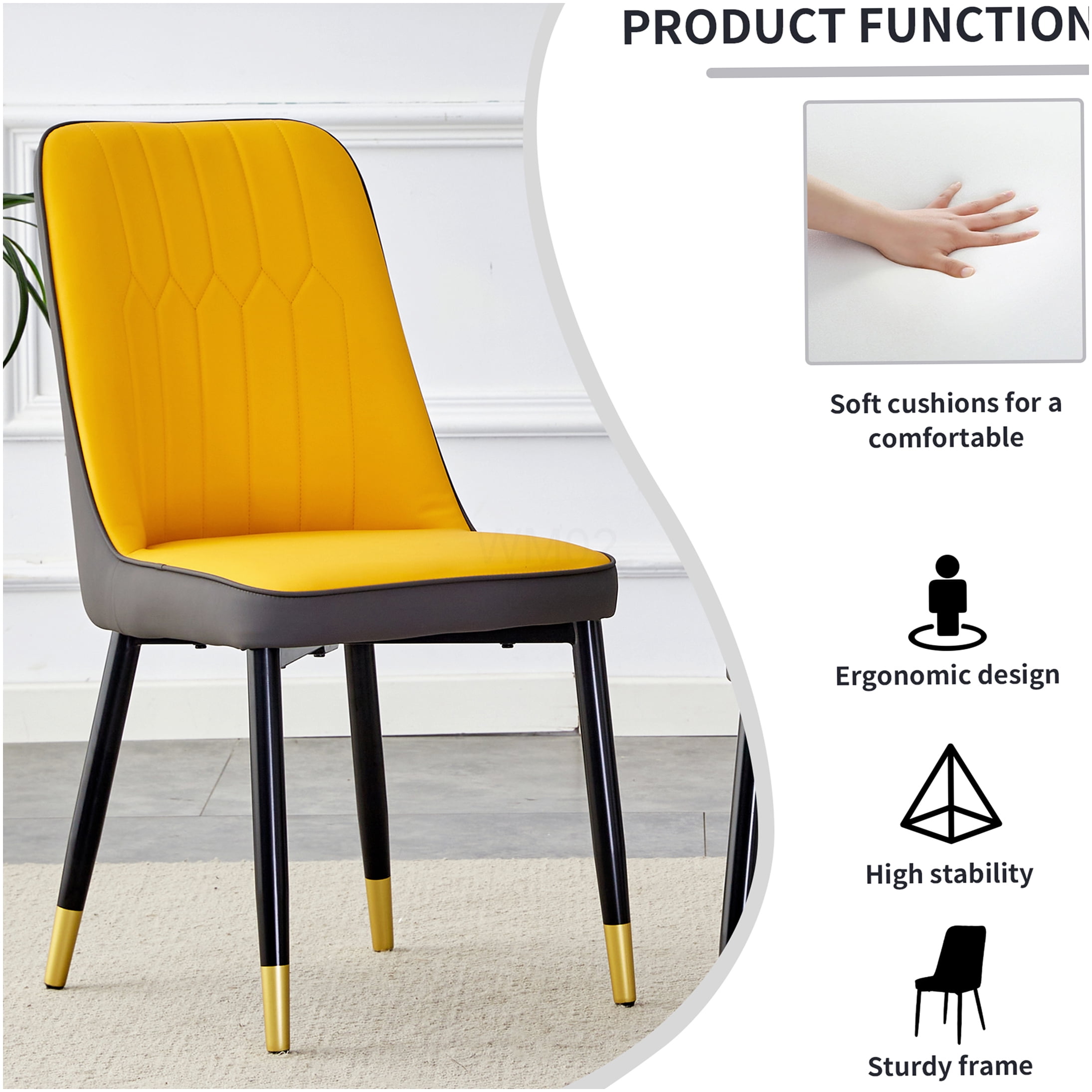 Modern Dining Chairs Set of 4, PU Leather Upholstered Side Chairs with Black Metal Legs for Kitchen Dining Room Office
