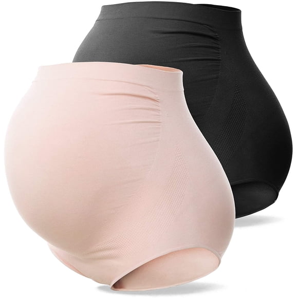 Women's Maternity High Waist Underwear Pregnancy Seamless Soft Hipster Panties Over Bump(50-140kg)2pcs