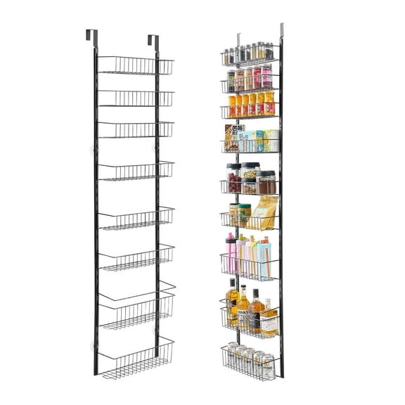 9-Tier Over Door Pantry Organizer, Adjustable Hanging Kitchen Cabinet Organizer - Fits Most Doors, Heavy Duty Steel, Large Storage for Spices, Cans, Bathroom Supplies
