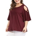 thumbnail image 6 of Agnes Orinda Women's Plus Size Valentines Day Summer Strappy Cold Shoulder Trumpet Sleeve Blouse 1X Red, 6 of 8