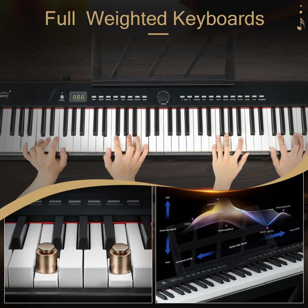 GPP-105 88 Key Digital Piano, Semi-Weighted Full Size Electric Piano Keyboard with Adjustable Stand, Sustain Pedal and Headphone, Portable Black Keyboard Piano for Beginners, Piano Lover