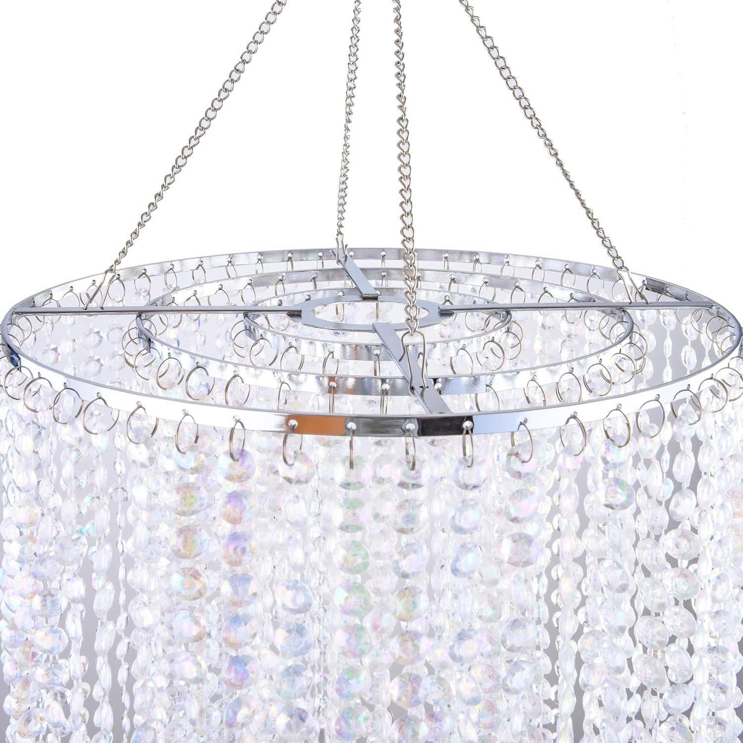 Modern 3-Tier Acrylic Beaded Chandelier Shade - 10.3" x 30" Long Hanging Pendant Light Fixture for Wedding, Party, and Home Decor - Crystal Look (Shade Only, Bulb Not Included)