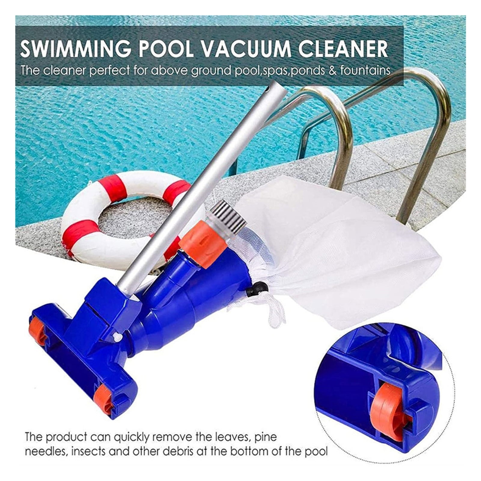 Swimming Pool Vacuum Cleaner Portable Cleaning Tool Kit Pond Fountain Brush Pool Accessory Without Electrical Components ,Great Suction Power
