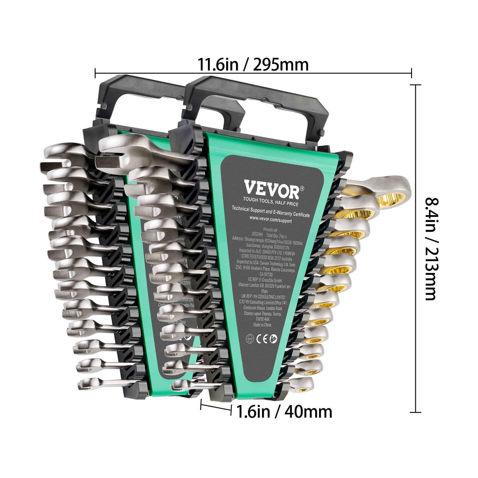 VEVOR Combination Wrench Set, 24-Piece Ratcheting Wrench Set with Organizer Rack, Cr-V Steel Wrench Set SAE 1/4" to 7/8", Metric 8 mm to 19 mm, Ideal for General Household, Auto Repairs, Emergency