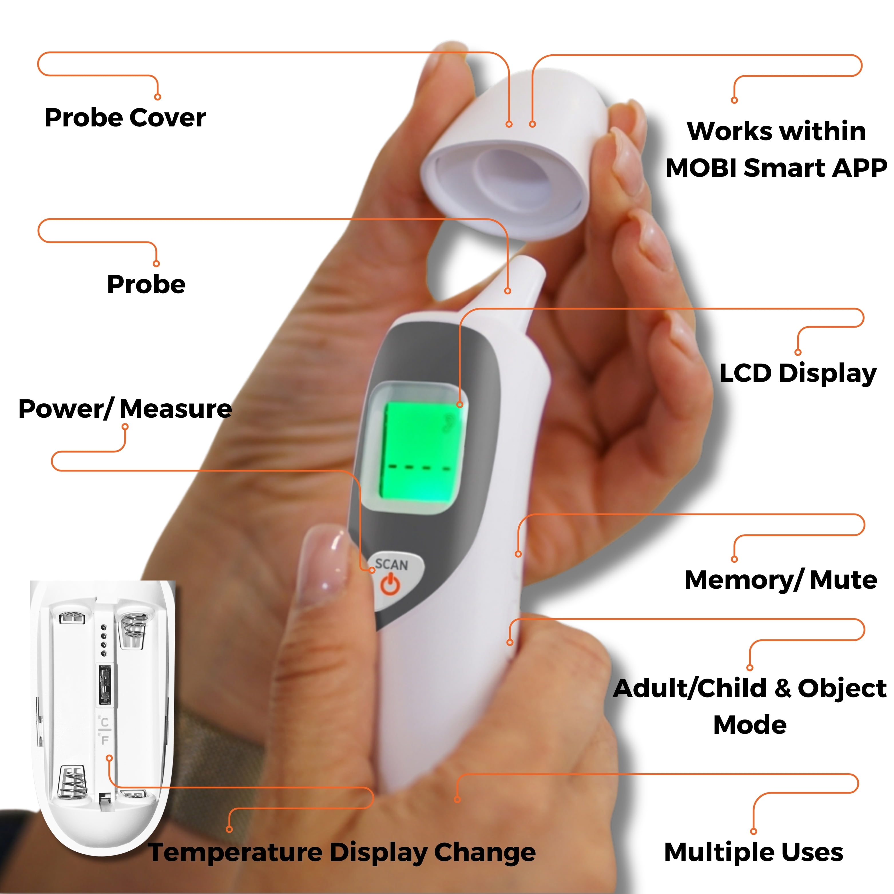 Smart DualScan Bluetooth Ear & Forehead Thermometer with App Control for Babies