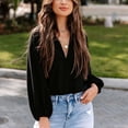 thumbnail image 3 of Blusa con cuello en V, blusa con cuello en V, blusa con cuello en V puro, blusa de manga larga tipo farol, características de vanguardia, 3 of 7