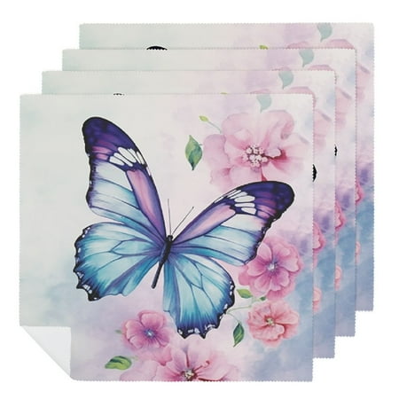 

WENZZ Butterfly Flowers Watercolor Painting Cloth Napkins Polyester Farmhouse Party Dining Table Decor Home Decor 2 PCS
