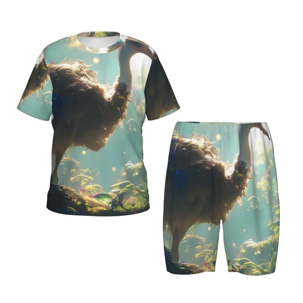 Balery Majestic Ostrich In Forest Conjunto de Pijama Infantil de Manga Corta con Estampado – Ropa de Dormir de Algodón Suave-4X-Large