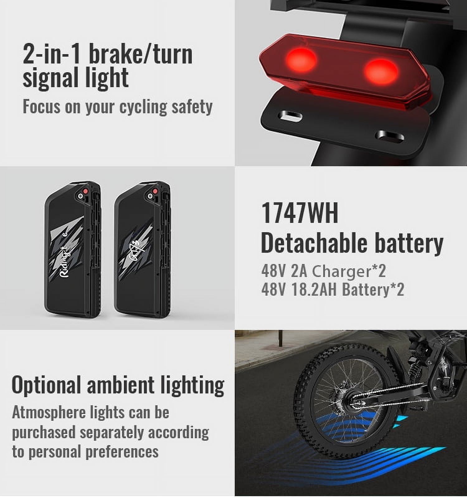 Ridingtimes GT73 Electric Dirt Bike for Adults,2400W Motor 48V18.2AH Dual Battary ebike dirt bicycles with 25" Tires Digital Screen Carbon Steel Black UL2849 One Seat