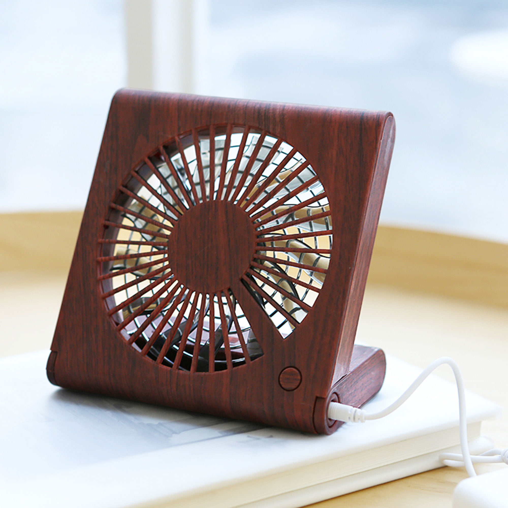 USB Desk Fan Portable Mini Table Fan Wood grain Table Air Circulator