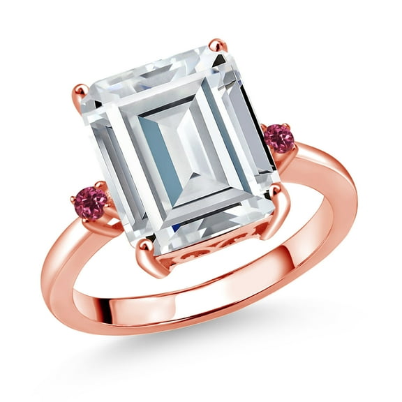 Gem Stone King 18K Rose Gold Plated Silver Pink Tourmaline Ring Set with Moissanite (7.44 Cttw) (Size 5)