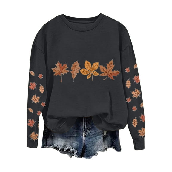 Womens Maple Leaf Print Sweatshirt Long Sleeve Thermal Shirts Tops Light Warm Pullover Sweater Blouses Spring Outfits 2025 Pullover Fall Winter Clothes