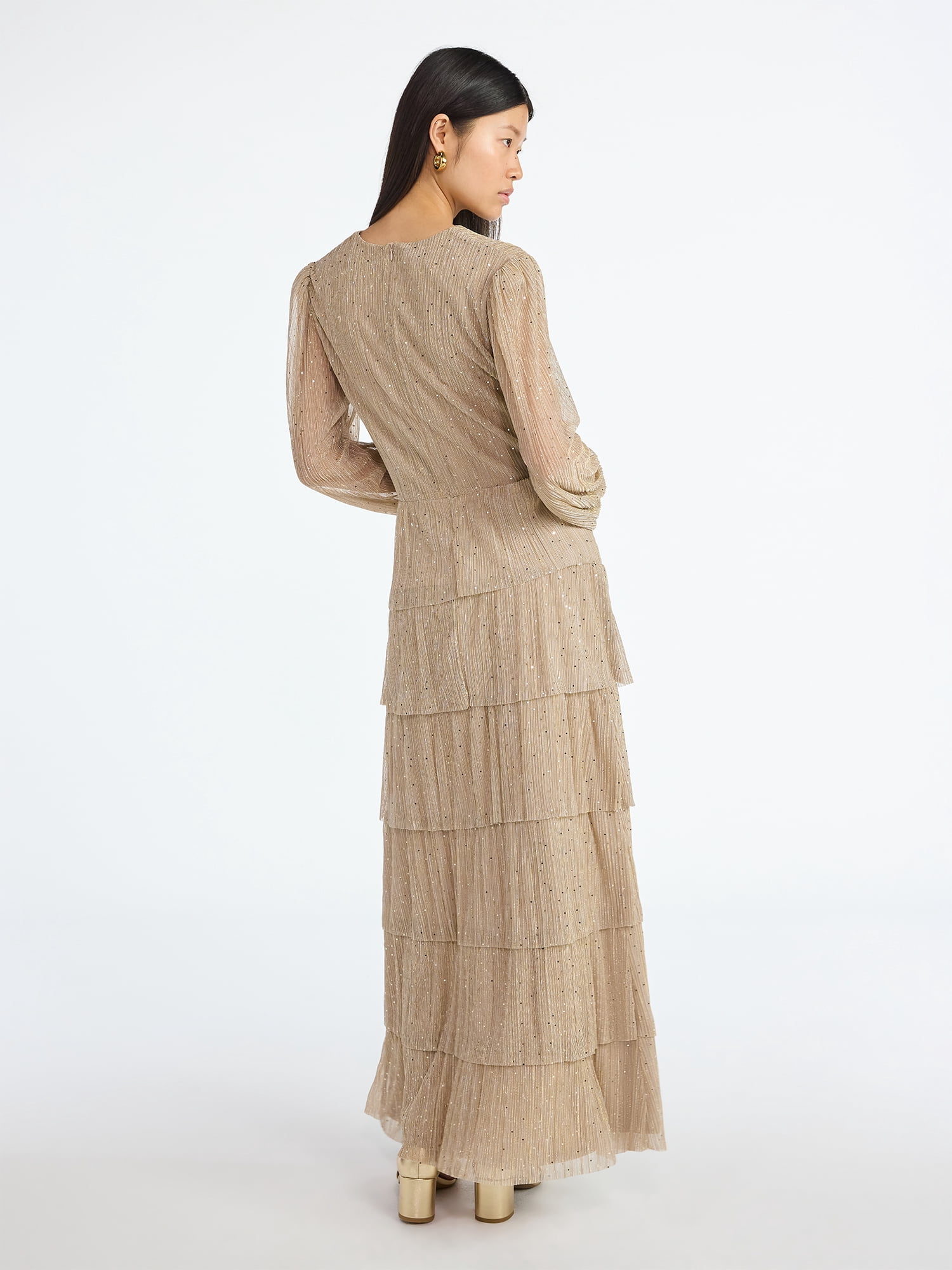 Scoop Women's and Women's Plus Glitter Ruffle Maxi Dress, Sizes XS-4X
