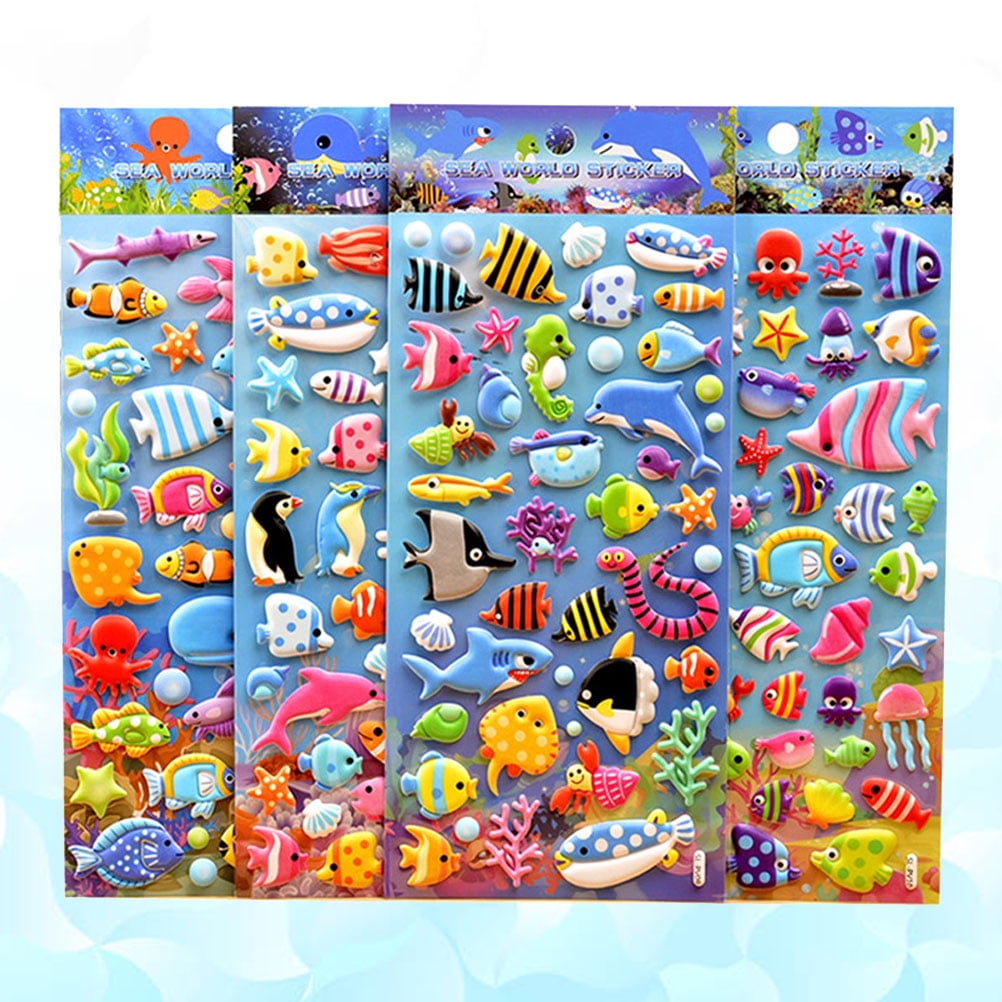 HOMEMAXS 4 Sheets Sea Animal Bubble Puffy Stickers Cute Cartoon PVC Foam  Stickers for Ocean Birthday Party Favors 