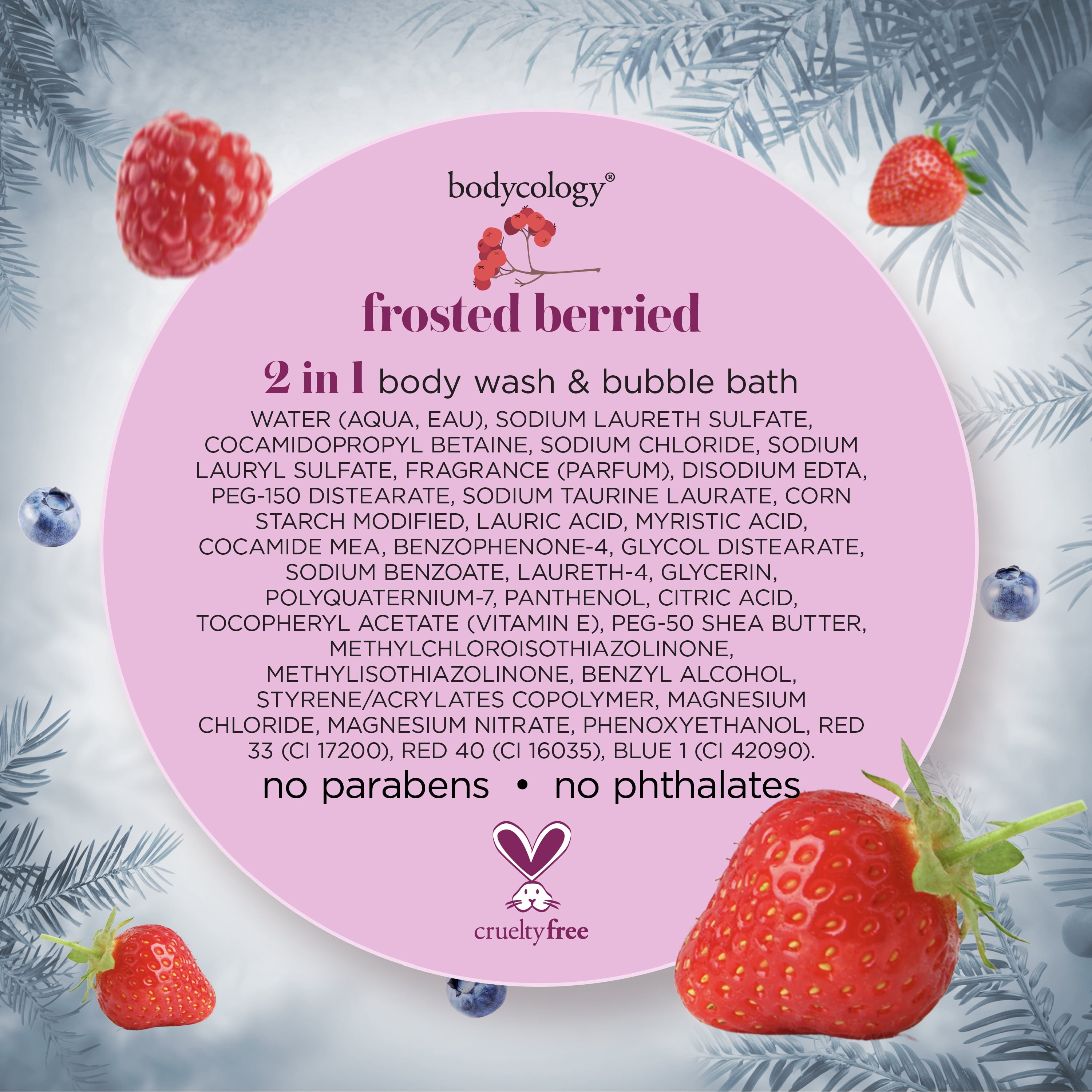 Bodycology Frosted Berries 2 in 1 Body Wash & Bubble Bath, 16 fl.oz.