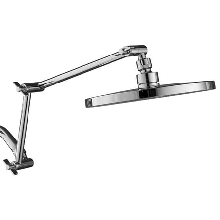 KFFKFF 16-inch Shower Head Extension Arm, Brass Construction with Adjustable Angle and Height, Chrome Finish, Universal G1/2 Thread Connector, Suitable for Rain and Handheld Showerheads