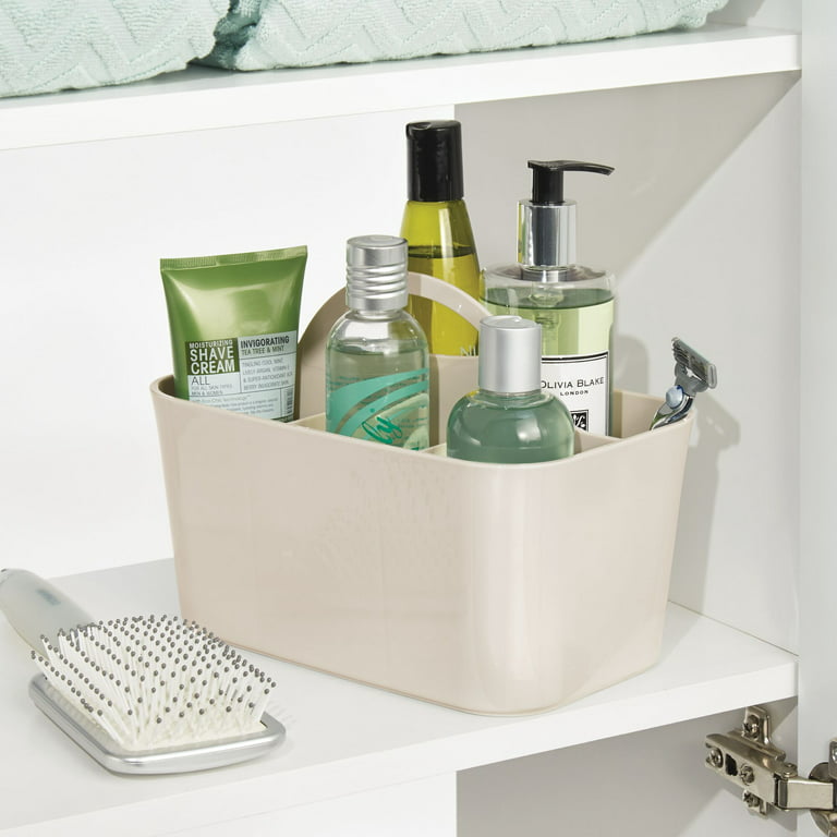 mDesign Plastic Shower Caddy Storage Organizer Basket with Handle - Cream 