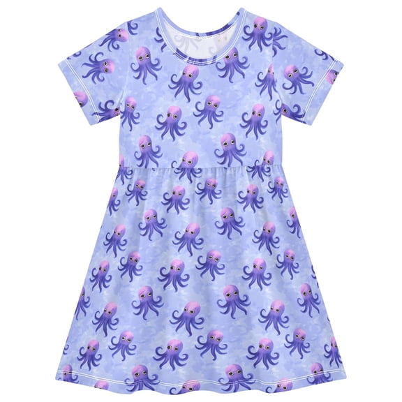 joogoo Octopus Girls' Short Sleeve Dress Kids Dresses 5-6T