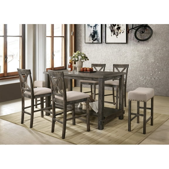 Newboti Martha II Weathered Gray Finish 7 PCs Counter Height Dining Room Set 155660934662491
