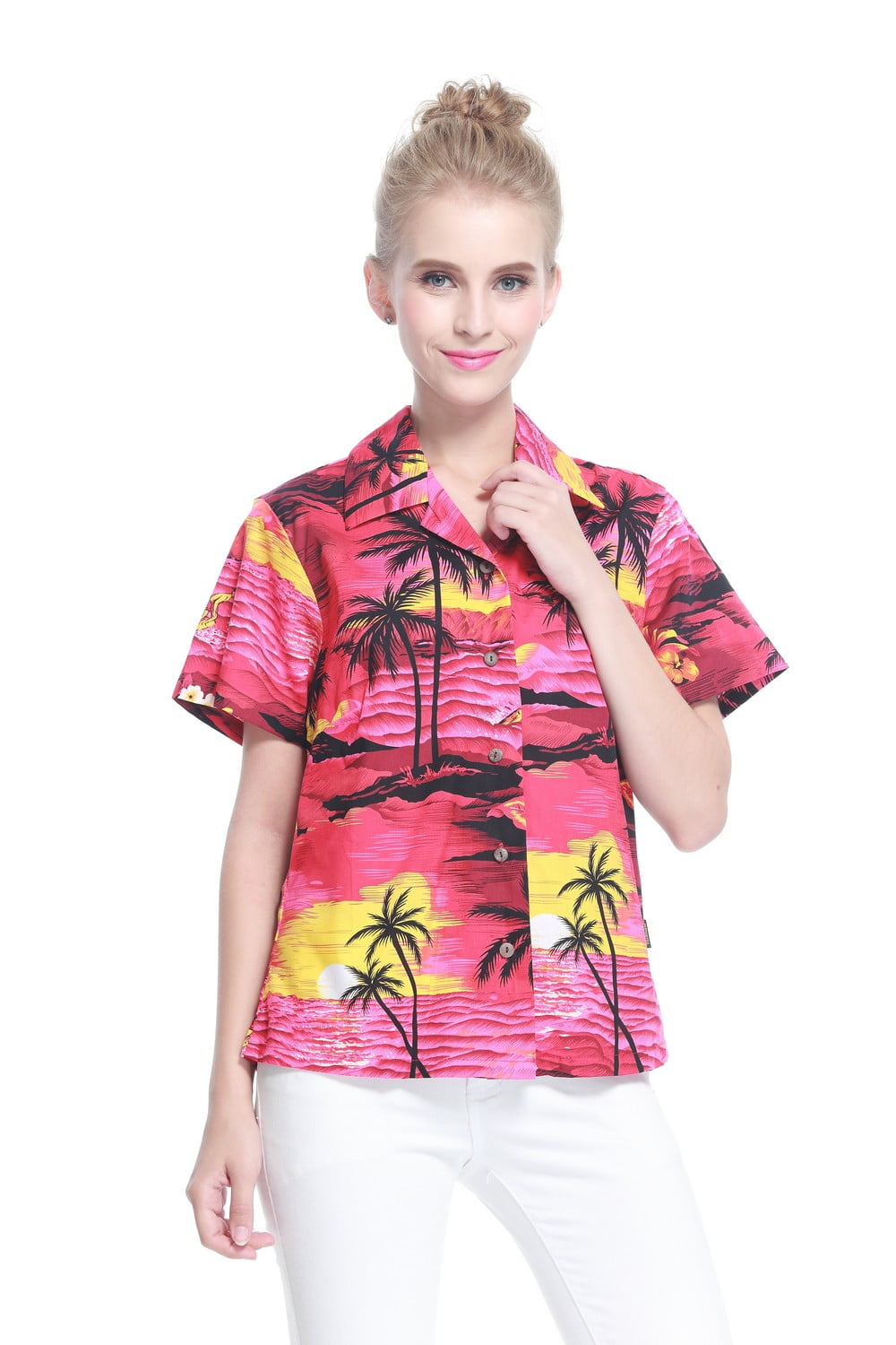 Women's Hawaiian Aloha Shirt in Red Sunset 2XL