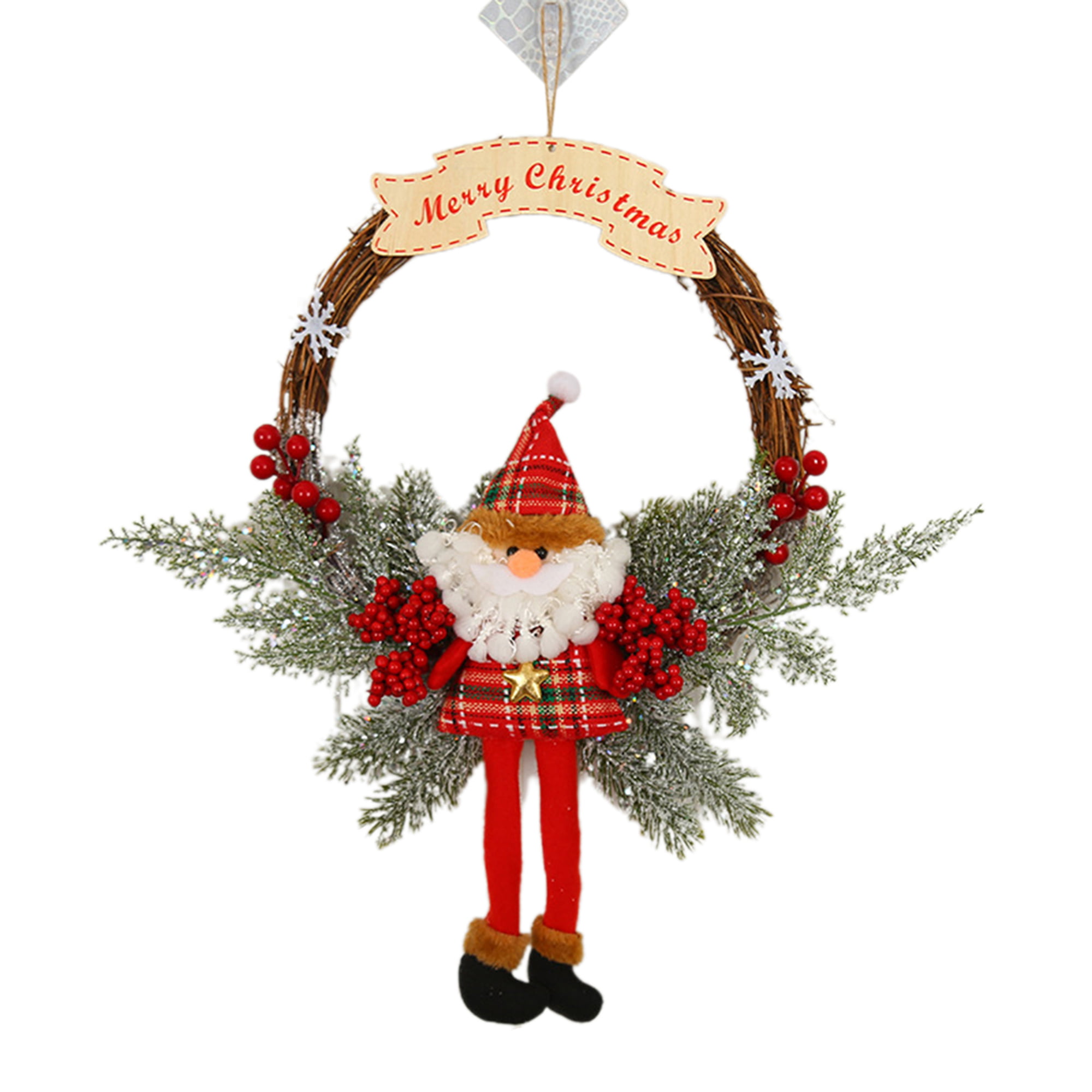 Christmas Wreath Santa Wreath Holiday Wreath Merry and Bright Green Red Deer front Door Decor Free Shipping