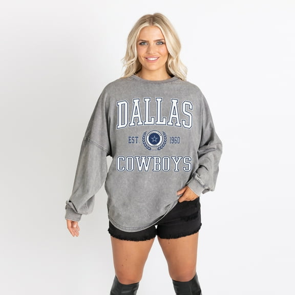 Women's Gameday Couture Gray Dallas Cowboys Oversized Final Score Snow Wash Long Sleeve T-Shirt