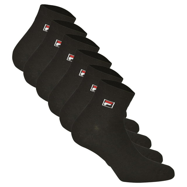 FILA Calcetines de Cuarto de Milla Unisex, 6 pares - Calcetines cortos, Sport, Logotipo Cintura, uni, 35-46 Negro EU 39-42