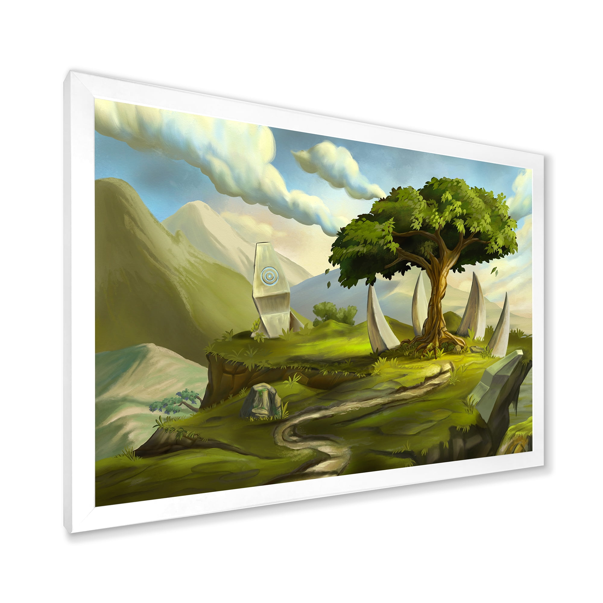 Designart 'Sacred Tree In A Fantasy Green Landscape' Traditional Framed Art Print
