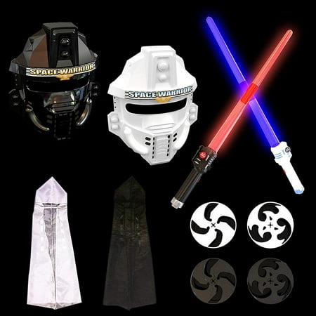 Lightsaber Costume Kit LED Laser Sword Set Star Space War Warrior Fighter Kid’s Hero Role Play for Cosplay Fun, Includes Toy Mask, Darts Weapon, Swords and Hooded Capes Costume - 10