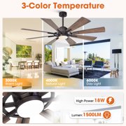 Parrot Uncle 60 Farmhouse Windmill LED Ceiling Fan with Lights and Remote, 8-Blade Reversible Rustic Large Ceiling Fan for Living Room, Bronze