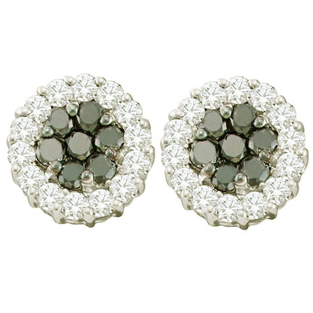 Dazzlingrock Collection 0.76 Carat (ctw) 14k Round Black & White Diamond Ladies Cluster Flower Earrings, White Gold