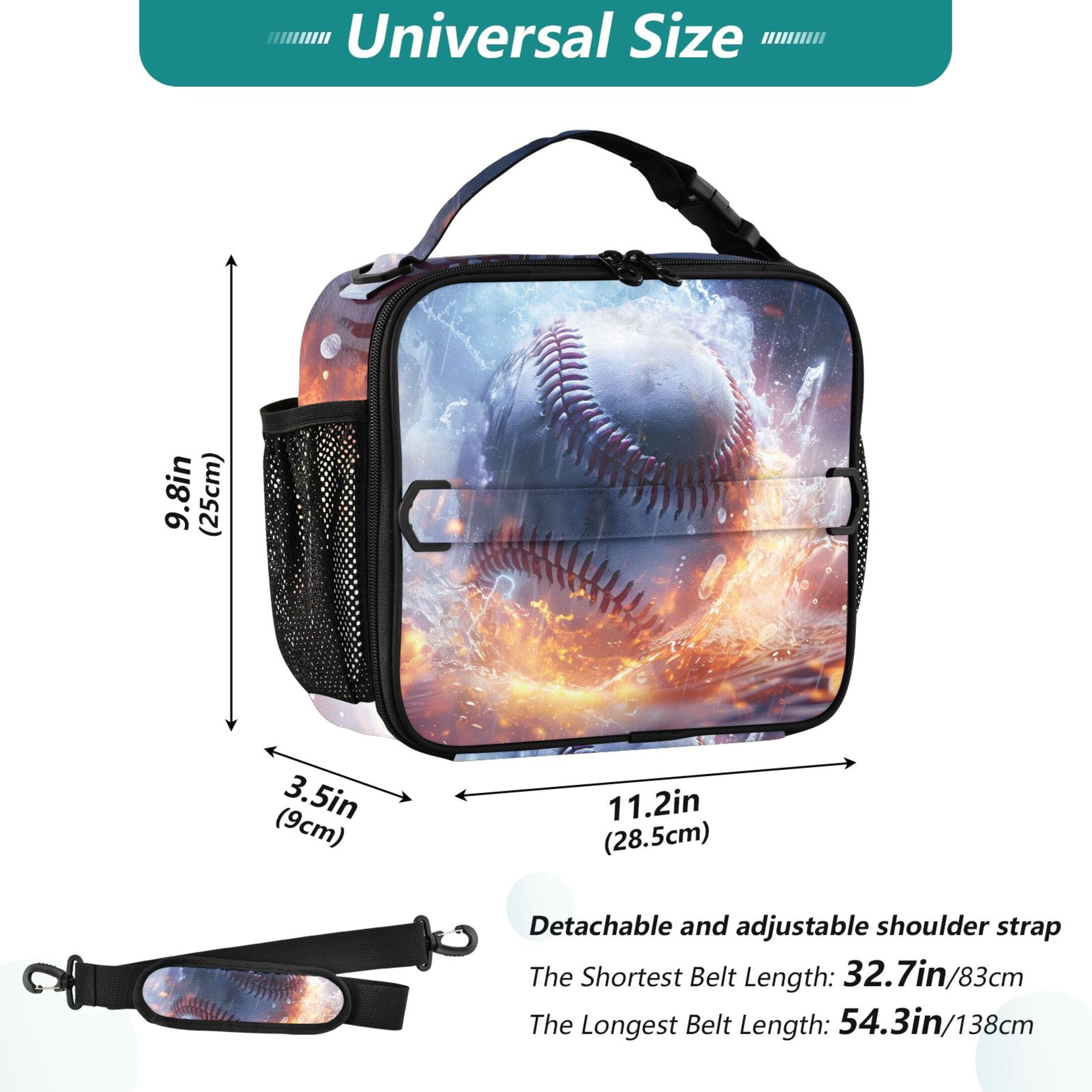 ALAZA Baseball on Fire Lunch Box Insulated Lunch Bag Cooler Tote with Shoulder Strap