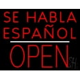 thumbnail image 1 of Se Habla Espanol Block Open White Line LED Neon Sign 24 x 31 - inches, Black Square Cut Acrylic Backing, with Dimmer - Bright and Premium built indoor LED Neon Sign for restaurant decor., 1 of 7