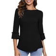 thumbnail image 2 of SDNall Ruffle Blouse for Women Short Sleeves 3/4 Sleeves Casual Tops Pullover Blouse T-Shirt (Black,Sizes:S-2XL), 2 of 9