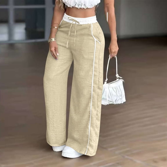 Women's Y2K Baggy Sweatpants Striped Wide Leg High Waisted Track Pants Casual Drawstring Jogger Pant with Pockets