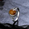 thumbnail image 2 of Natural 8*10MM Tiger's Eye Stone Finger Ring Fashion Jewelry Rings for Women Gift 925 Sterling Silver Flower Shaped Ring, 2 of 6