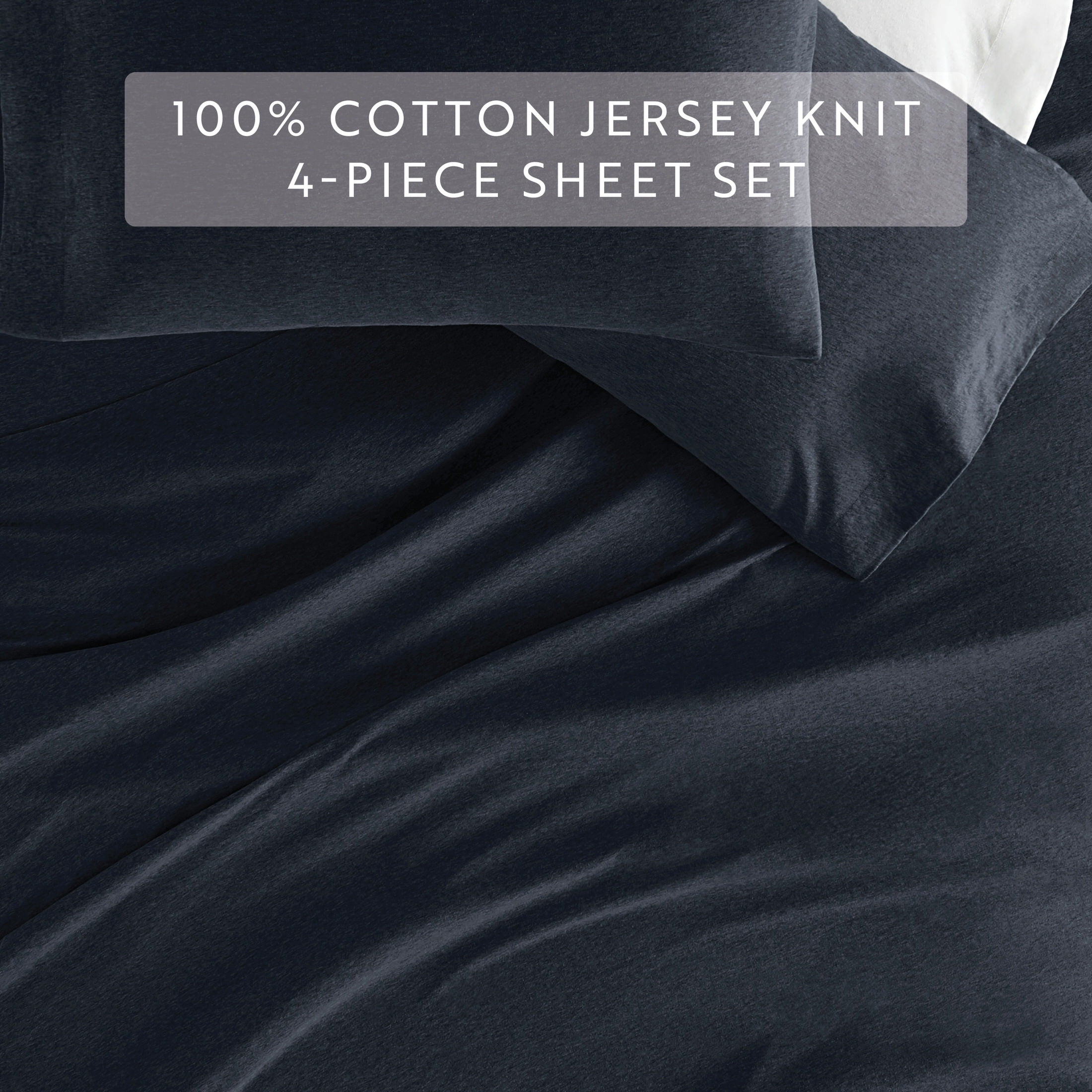 Noble Linens 4 Piece Jersey Knit 100% Cotton Sheet Set, Navy, King