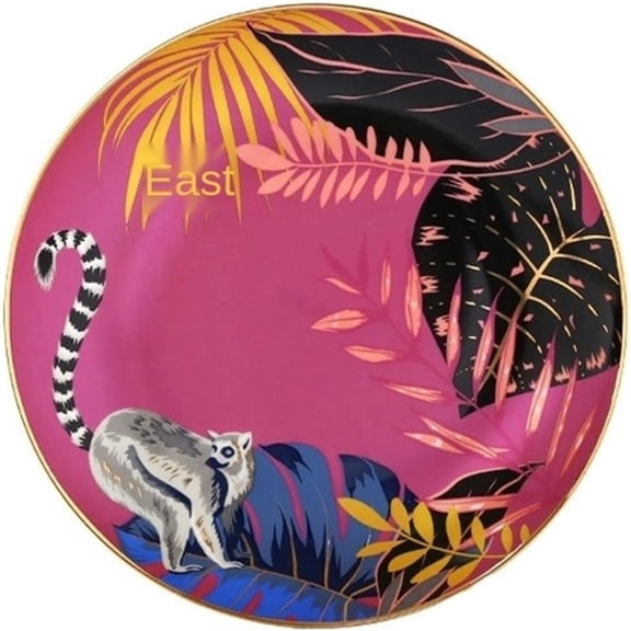 WYGOAKG Porcelain Porcelain Plate with Gold Rim and Forest Animals Design 8 in.