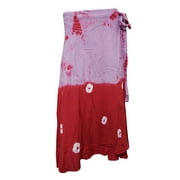 Mogul Women's Wrap Skirts Red Purple Tie-Dye Rayon Wrap-Around Skirts