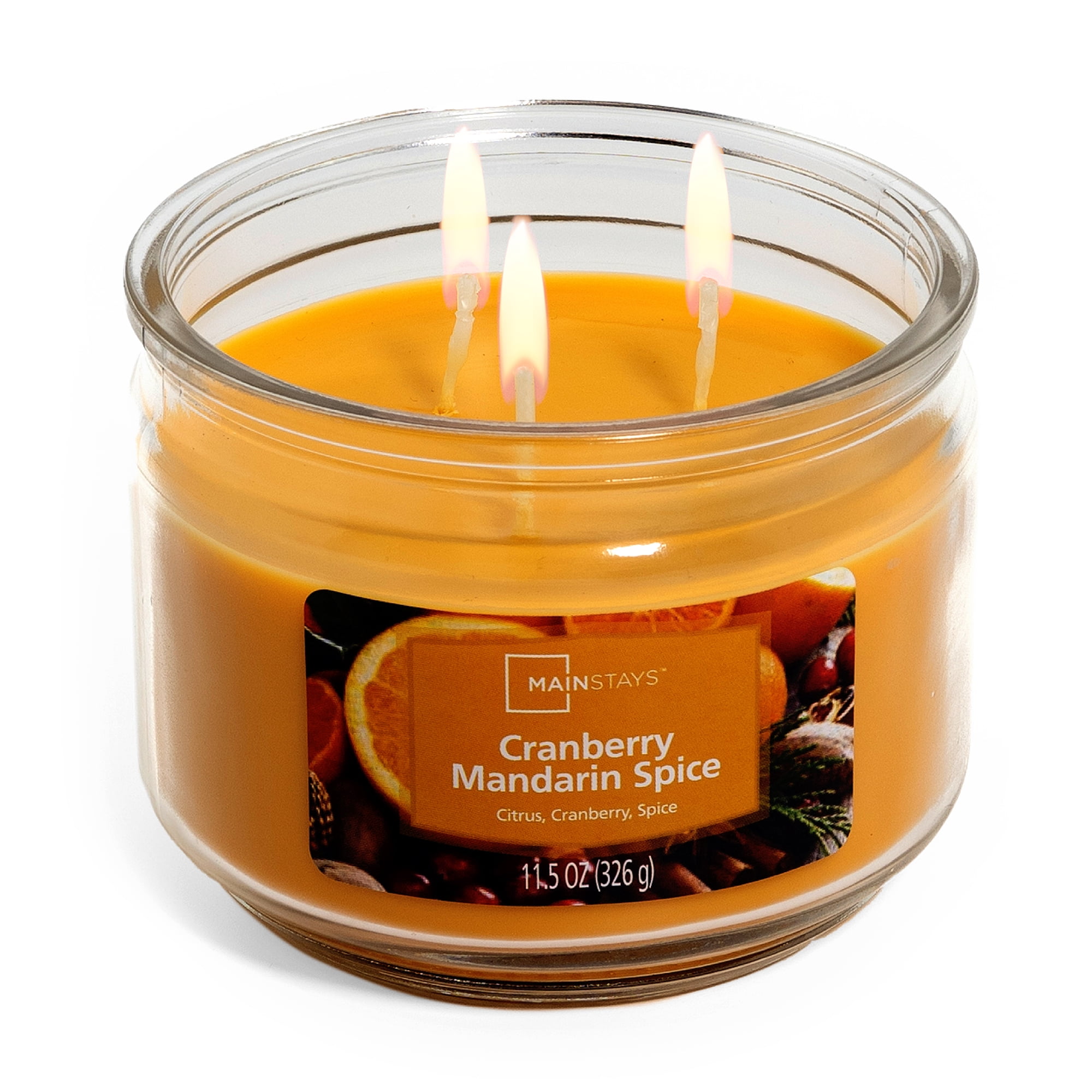 Mainstays 3-Wick Glass Jar Candle, Cranberry Mandarin, Yellow, 11.5 oz