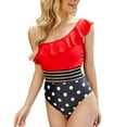thumbnail image 1 of Traje de baño de una pieza para mujer, traje de baño elástico transpirable con espalda descubierta y un hombro para fiesta en la playa, lunares rojos XL, 1 of 7