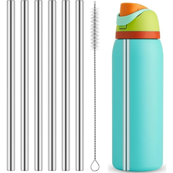 6PCS Metal Straw Replacement for Owala Water Bottle Accessories, with Straw Cleaner, Reusable Stainless Steel Straws Compatible with Owala Water Bottle (24oz/32oz)