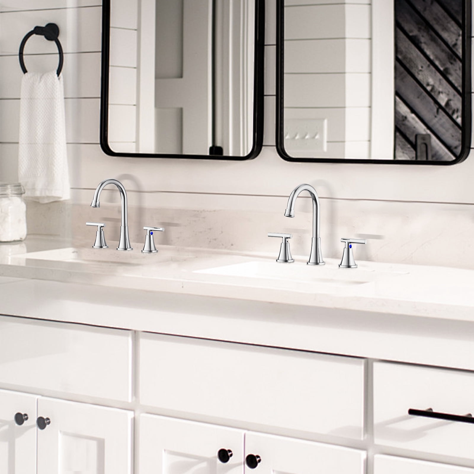 KINGTACK Bathroom Faucet for Sink 3 Hole, Chrome Bathroom Faucets with Pop-up Drain and Supply Lines, 2 Pack