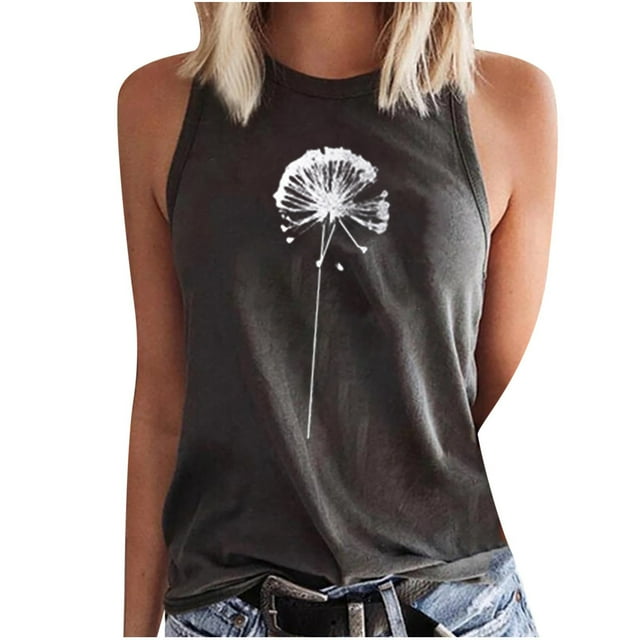 Birdeem Débardeur Ajusté à Imprimé Pissenlits pour Femmes, Col Rond, Sans Manches, à Blocs, Tunique, T-Shirt, Hauts