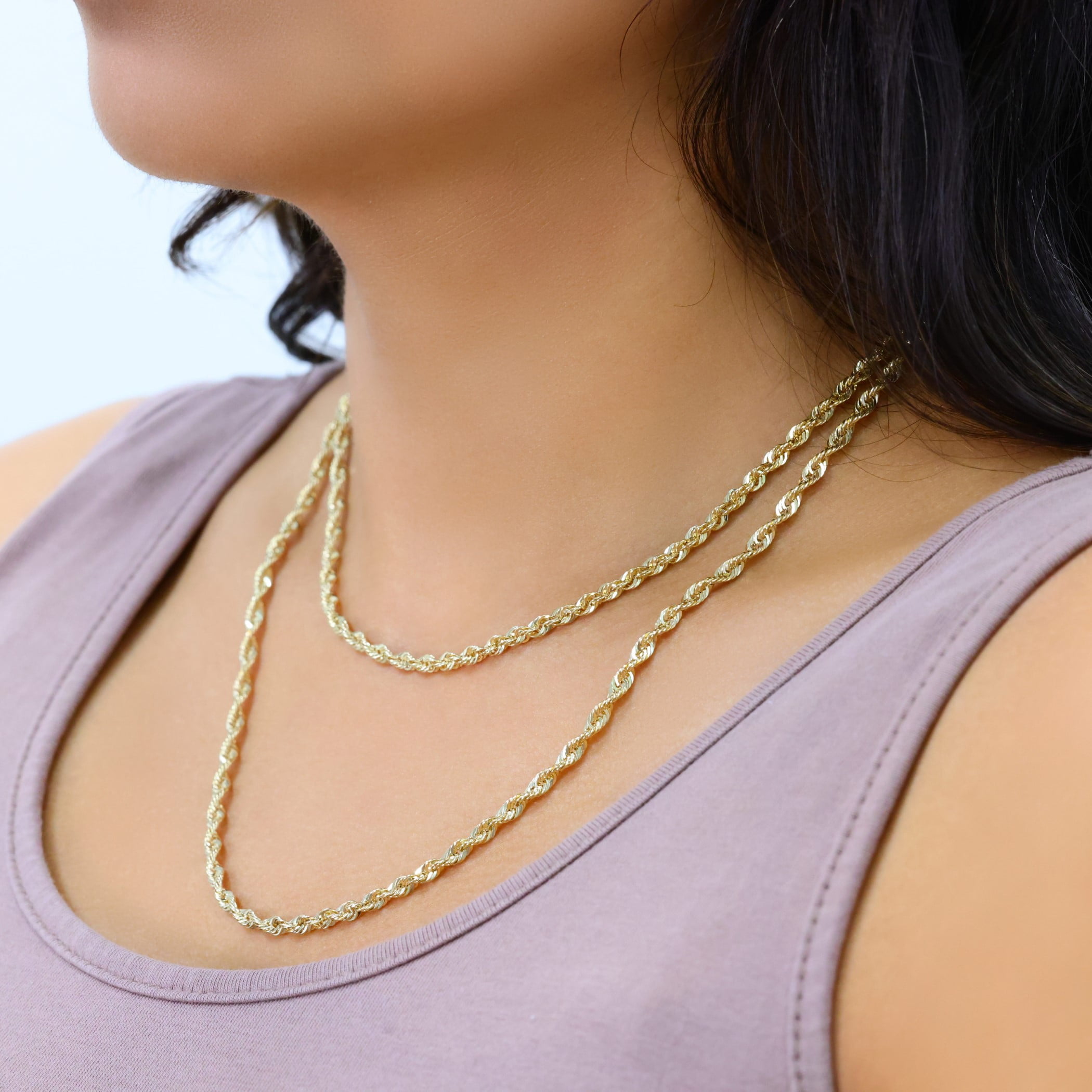 Nuragold 14k Real Yellow Gold 3.5mm Rope Chain Diamond Cut Lightweight Necklace (16"-30") Italian Jewelry for Men & Women
