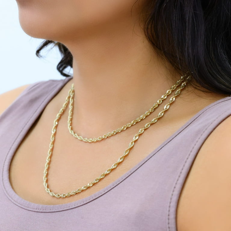 Nuragold 10k Yellow Gold 3mm Rope Chain - 24" Italian Made Diamond Cut Necklace