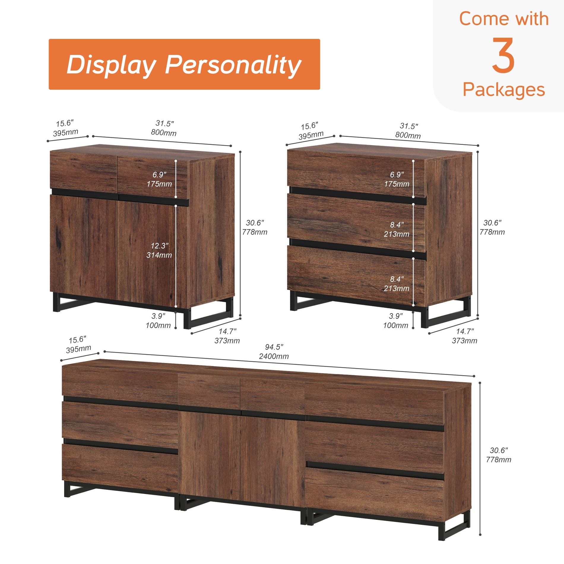 Modern TV Stand For Tvs Up To 100 Inch, 3-In-1 TV Console With Adjustable Shelves And 6 Drawers, Media Console For Living Room And Bedroom,Brown